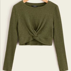 Dark Green Knot Crop Top